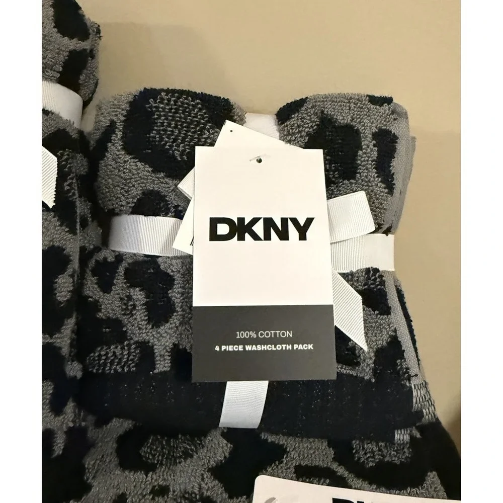 8-NWT DKNY GRAY LEOPARD  DESIGN THICK LUXE TOWELS SET